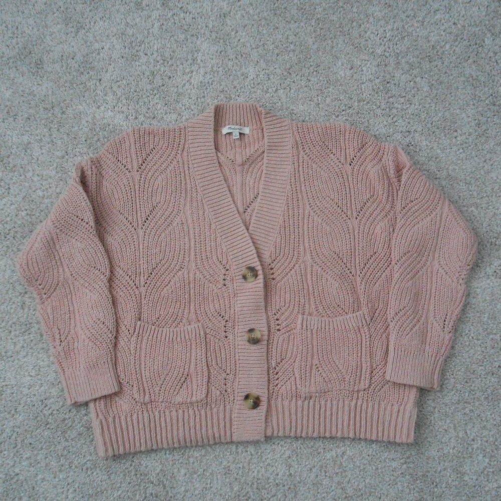 Madewell Cotton Knit Pink Cardigan Sweater V Neck Button Up Women’s Size Small